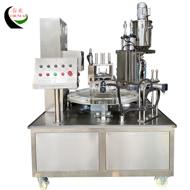 KIS-900-2 Automatico Tipo Rotary Cup di riempimento del formaggio Macchina di coperchiamento